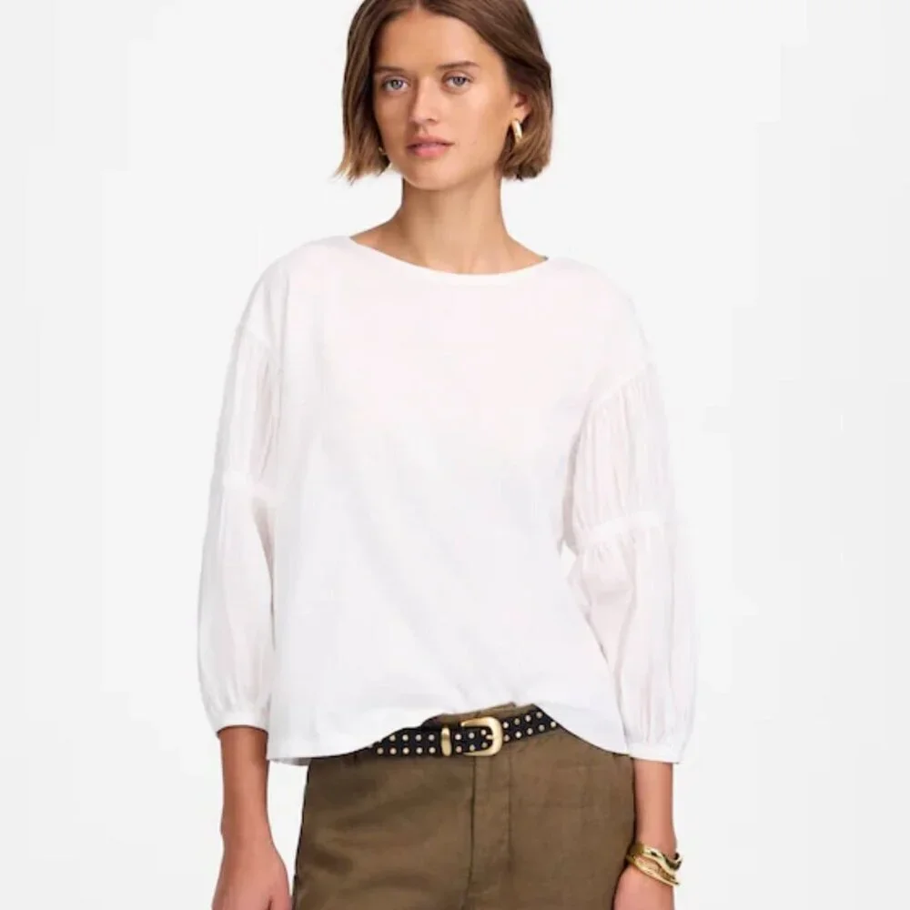 NWT Madewell White Puff-Sleeve Drop-Shoulder Knit Top - Size: Small